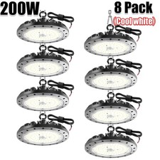 8Pack 200W UFO Led High Bay Light Gym Warehouse Commercial Light Fixtures 6500K