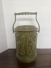 MCM -VTG Avocado Green Faux Wood Grain Grape Vine Ice Bucket Plastic