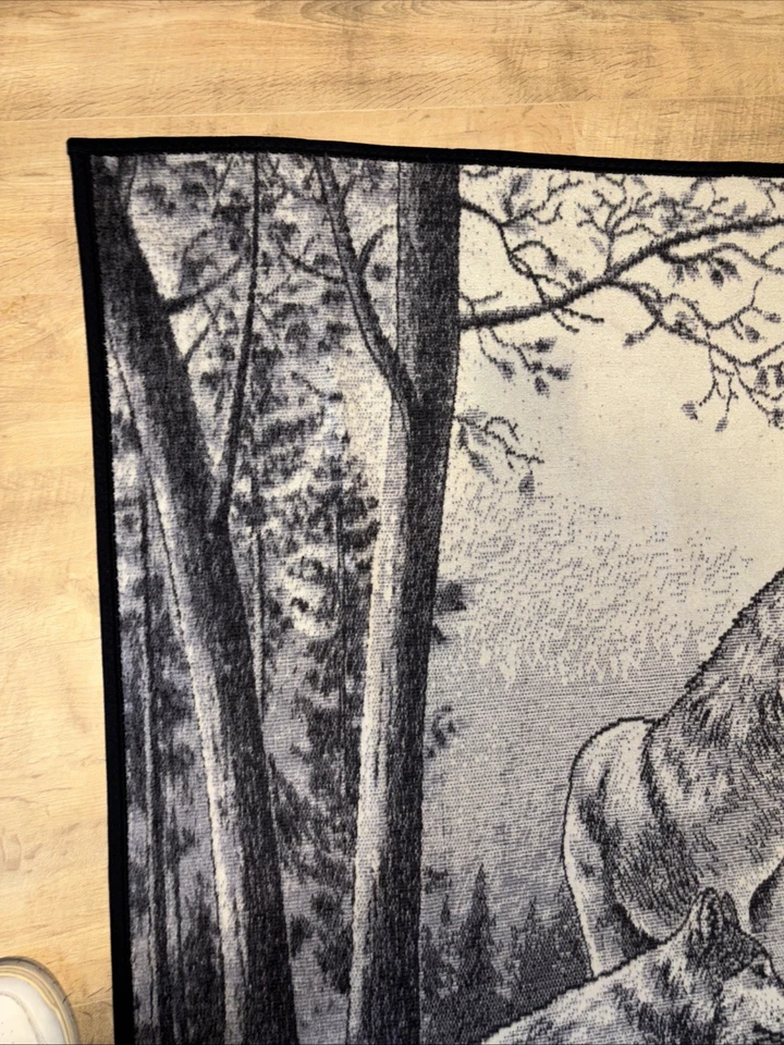 Vintage Biederlack Blanket Wolf Wolves on Cliff Fleece Made in USA 55x75.5" - Image 4 of 4