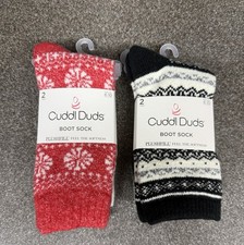 NWT Cuddl Duds Plushfill Womens Boot Socks Red Snowflake Black Fair Isle Sz 4-10