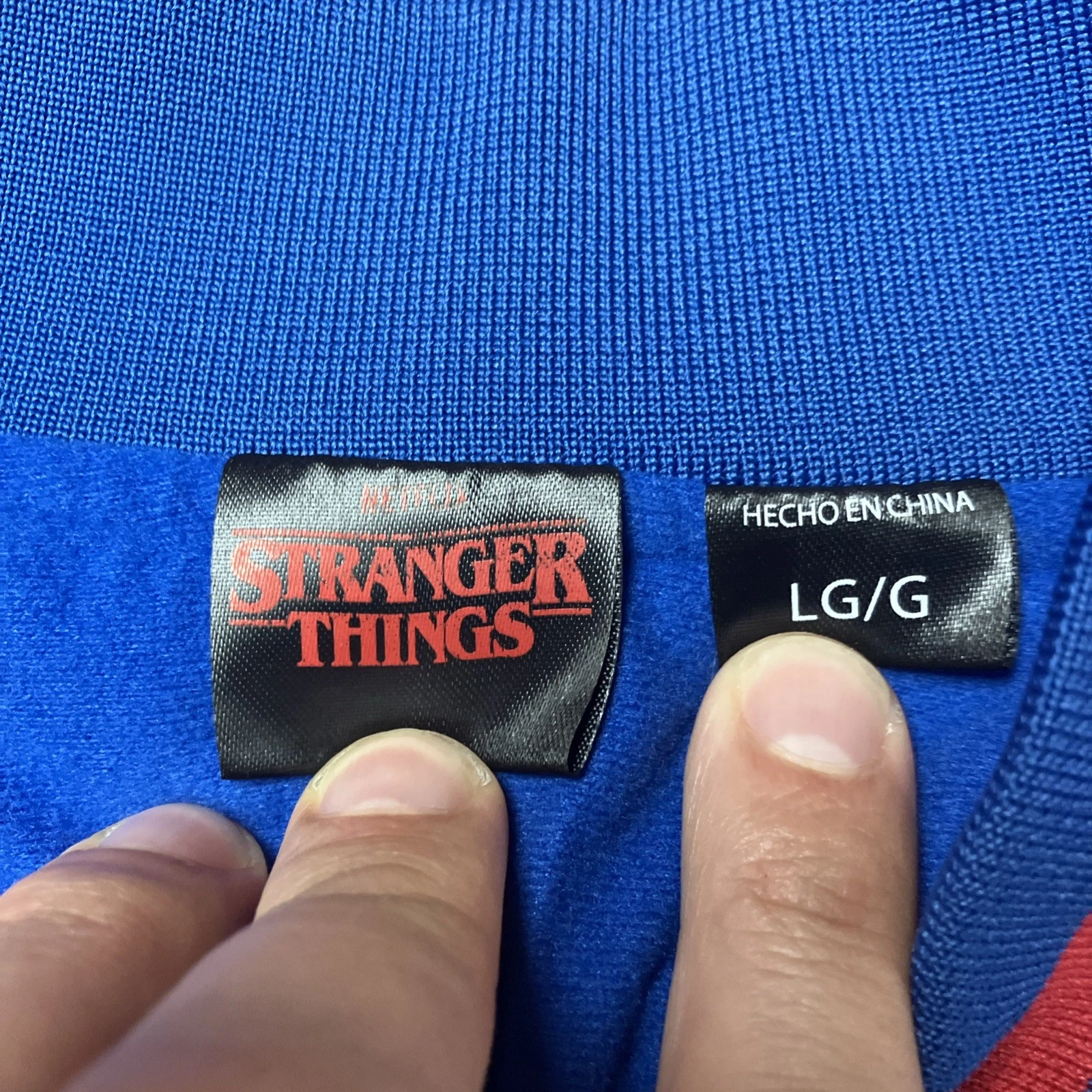 Stranger Things Men’s L Blue Satin Snap Front Retro Bomber Jacket Great Condit. image 6