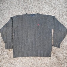 Polo Golf Ralph Lauren Sweater Mens Medium Grey Cable Knit Crest Crew Neck
