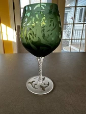 michael weems collection 2002 signed water/wine goblet emerald twist stem 8 5/8"