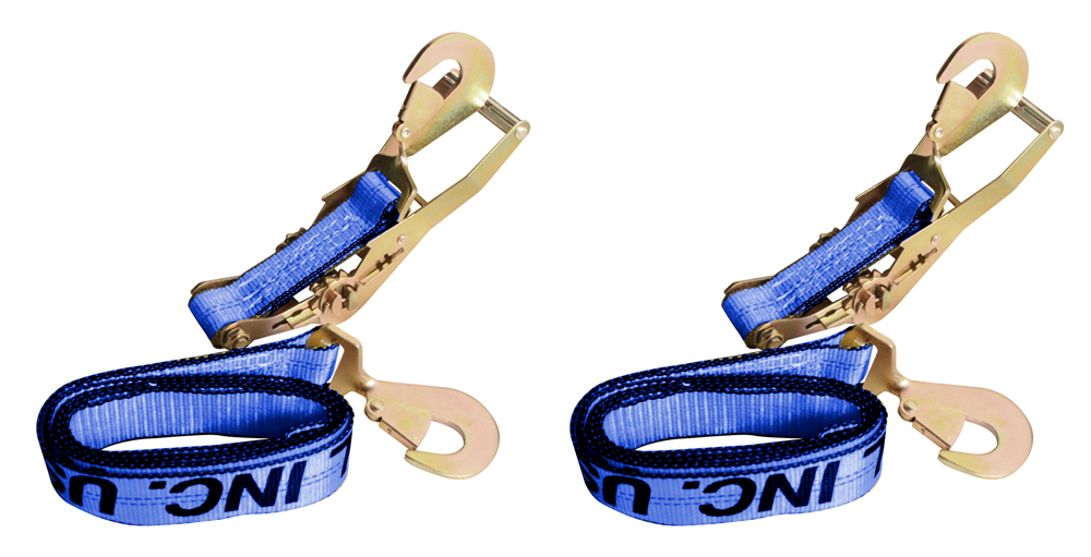 2 Pack) 2 x 8' Tie Down Ratchet Axle Straps with Snap Hooks, D-Ring