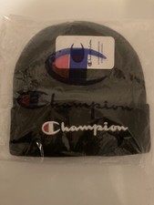 CHAMPION UNISEX FOLDED SOFT STRETCH KNIT Beanie BLACK Grey ONE SIZE Hat NWT
