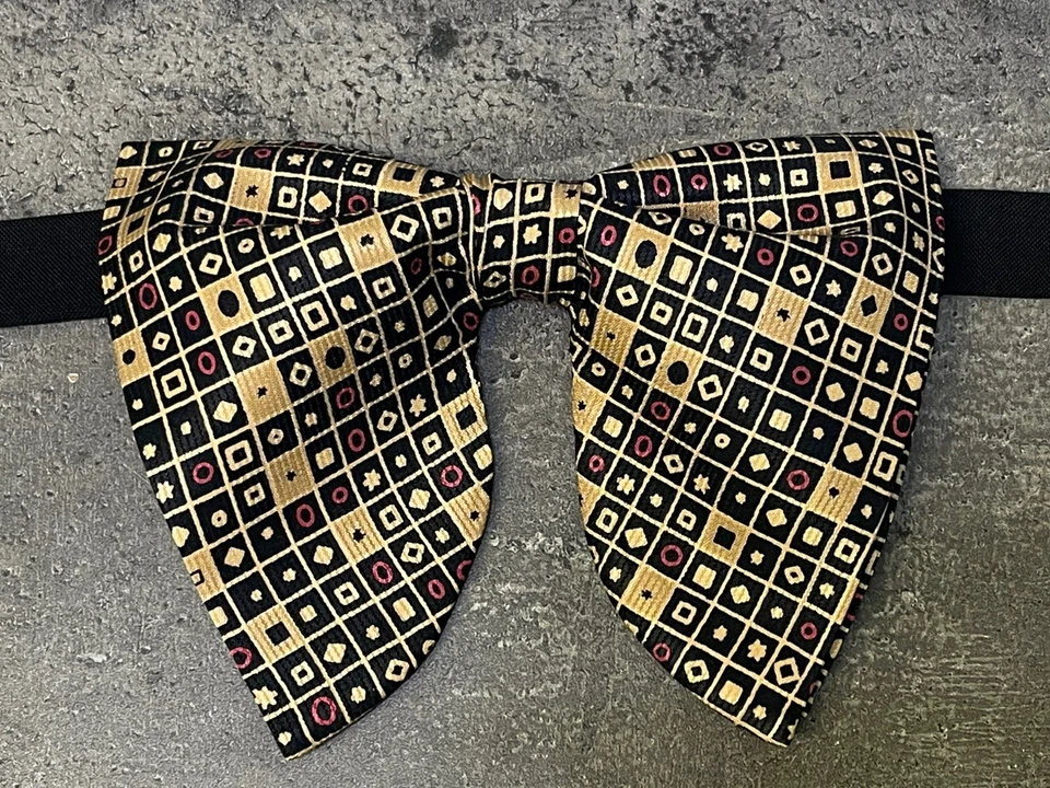 手工制作超大丝绸领结复古风格 70 年代几何黑色/棕色婚礼 — 第 2/3 张图片
