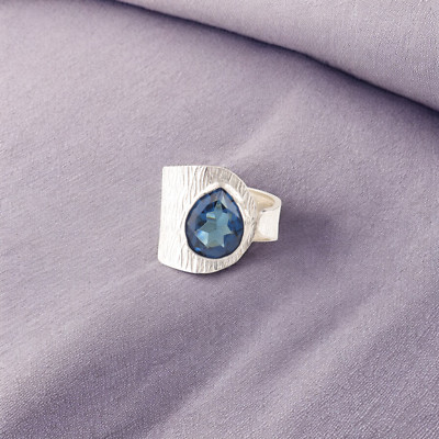 London Blue Topaz Gemstone 925 Solid Silver Ring Jewelry For Gift Mother's Day