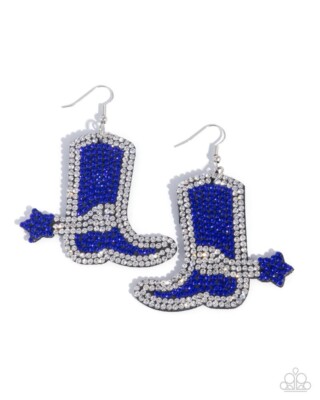 Paparazzi Benevolent Boot - Blue - Blue & White Rhinestones Cowboy Boot- Earring