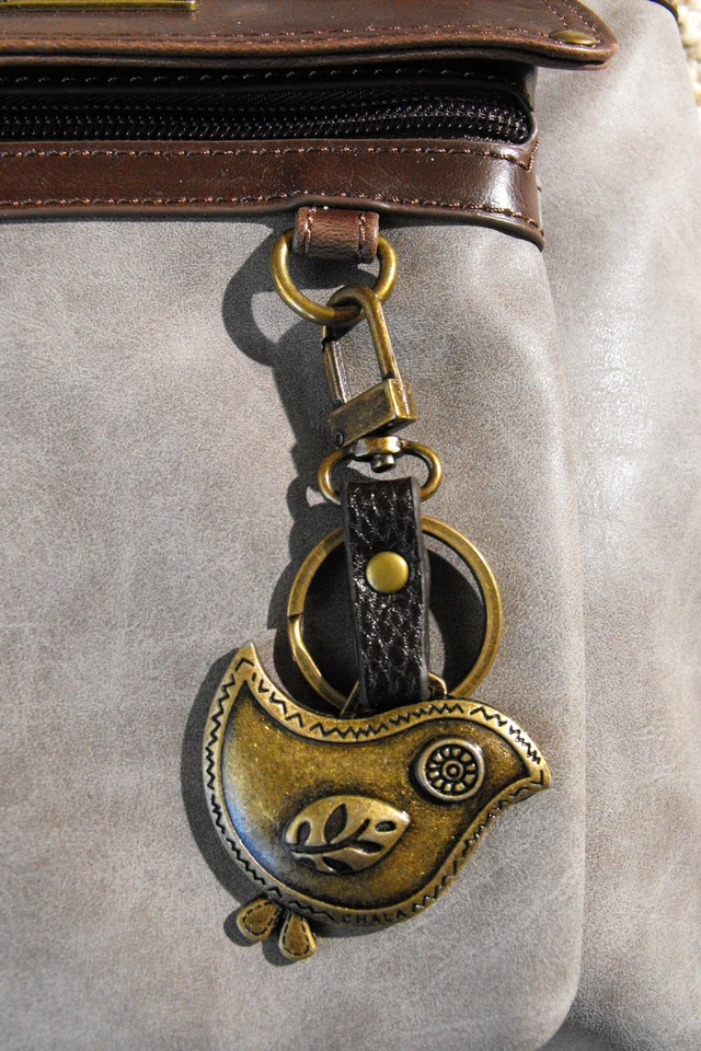 Nuevo Cartera Chala Gemini XBODY con Llavero Pájaro en Cuero Gris y Marrón, Súper Regalo Foto 4 de 4
