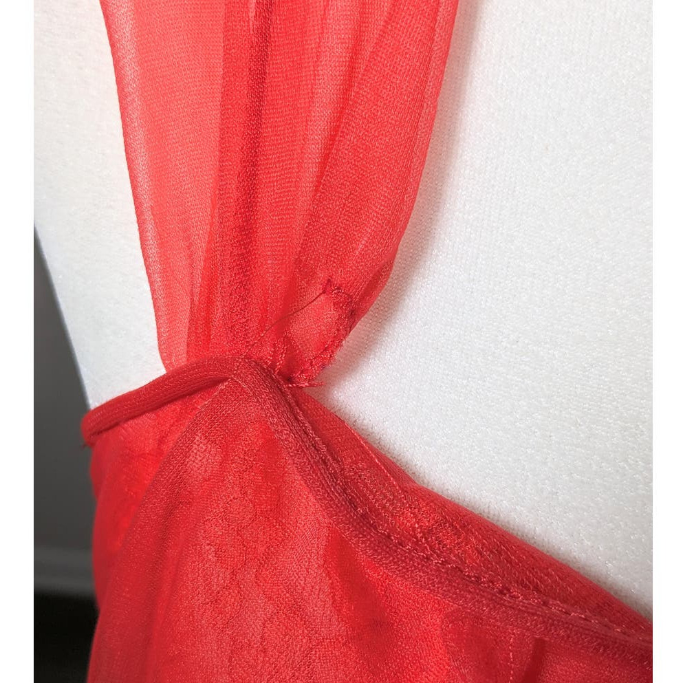 Vintage 1960s/70s Red Ruched Bust Chiffon Slip Dr… - image 12