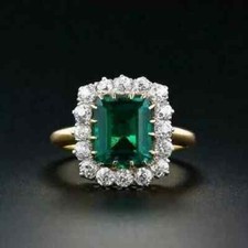 4Ct Emerald Cut Lab Created Green Emerald Wedding Ring 14k Two-Tone Gold Plated