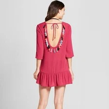 Xhilaration Magenta Dress Swim Cover Up Size S Small Tassels Boho Beach