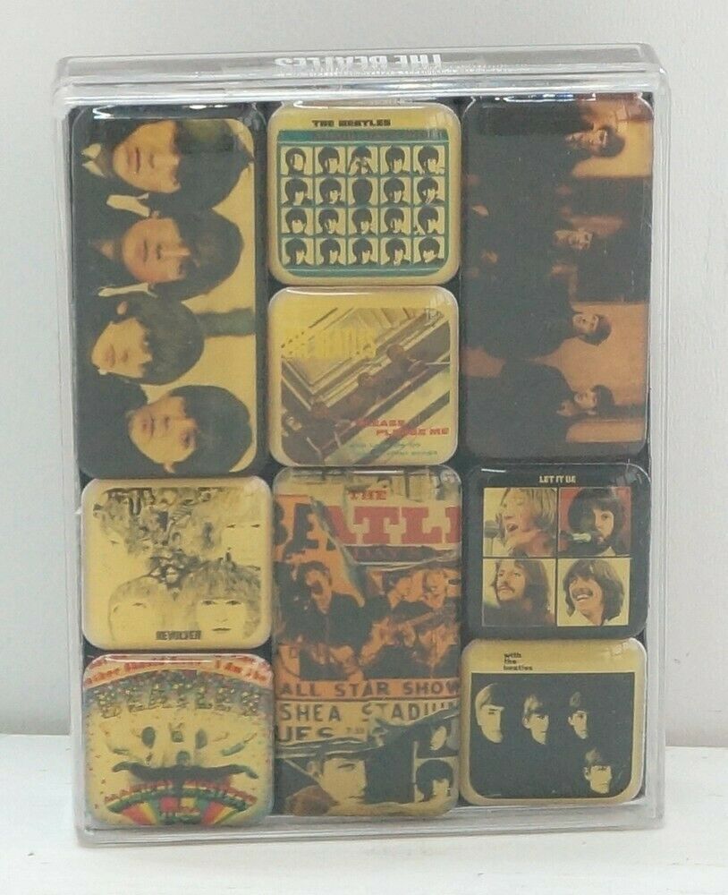 THE BEATLES Set di 9 Mini Magneti ALBUM COVER in Box Trasparente