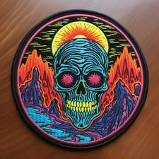 Skeleton Patch Embroidered Iron-on Applique for Clothing Glowing Eyes, Alien