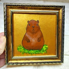 Original Capybara Painting Framed Painting Small Funny Animal Art