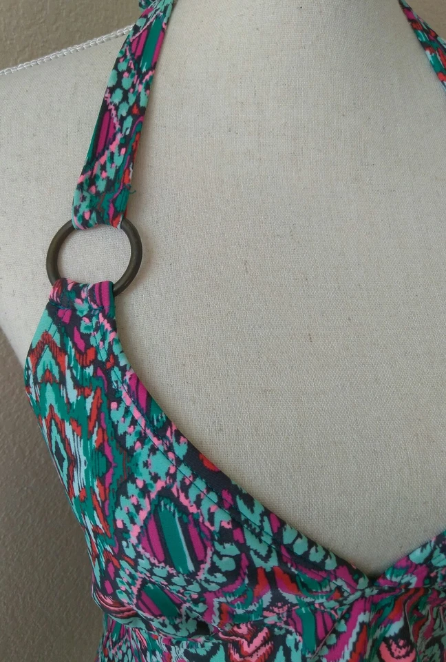 Converse Womens Size Small Tankini Swim Top Halter Pink Green Purple Multi Color - Image 2 of 4