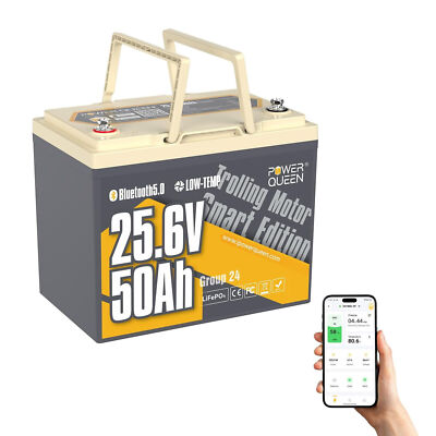 Power Queen 24V 50Ah Bluetooth LiFePO4 Lithium Batterie mit Low-temp Schutz BMS