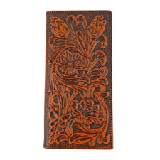 Woven Men's Bi-Fold Wallet Genuine Tooled Leather Floral Accents Brown