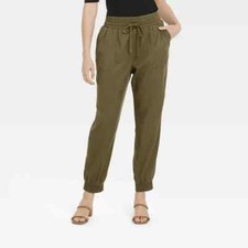 A New Day Women's High-Rise Woven Ankle Jogger Pants Green Size XS