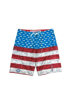 Pelagic Sharkskin Board Shorts Men's 36 Red White Blue Americamo