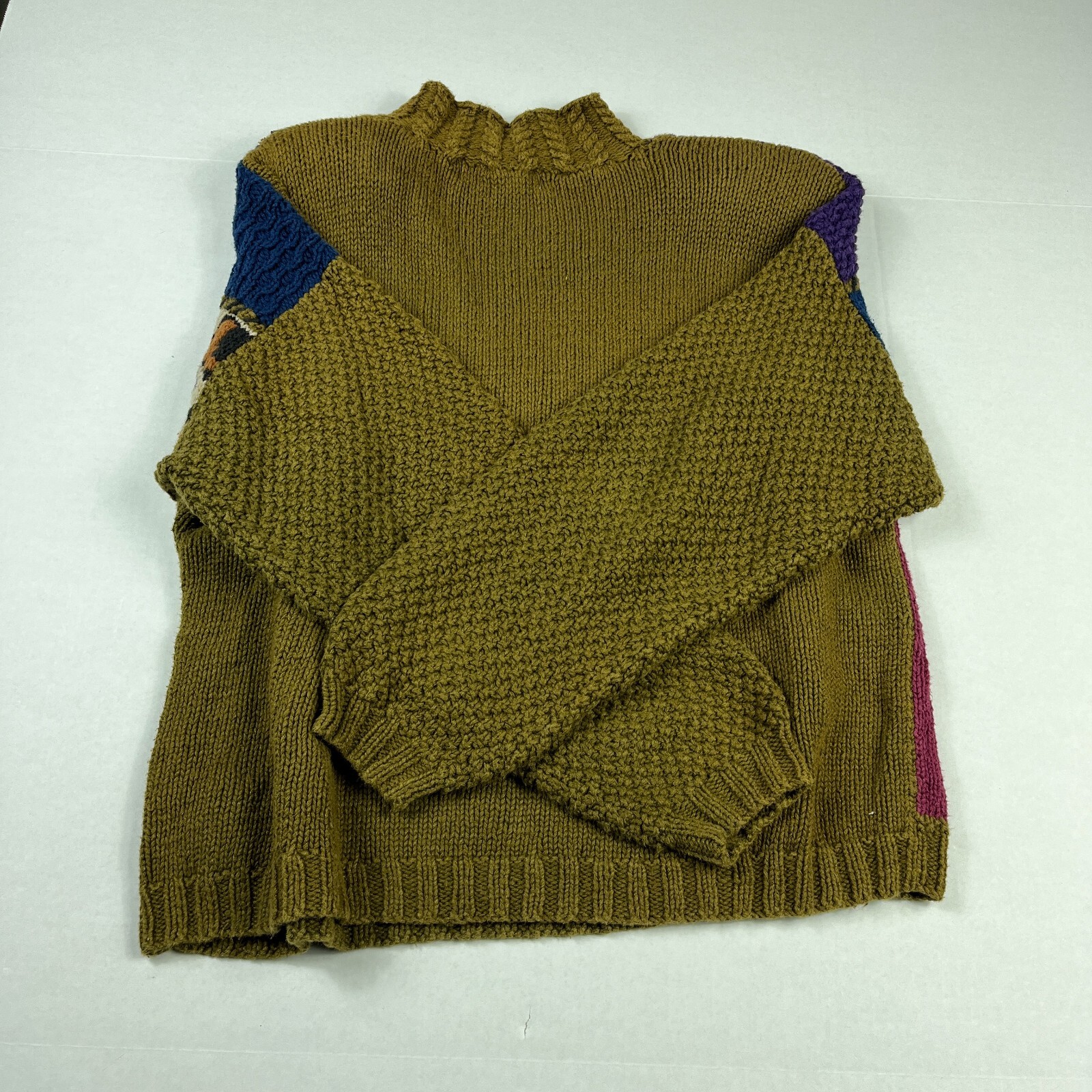 Outlander Patchwork Mock Neck Sweater Cable Knit … - image 8