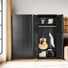 72" H Metal Storage Cabinet with Adjustable Shelves and Wardrobe Armoire Closet