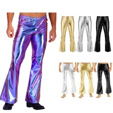 Men's Shiny Metallic 60s 70s Disco Pants Vintage Bell Bottom Flared Trousers