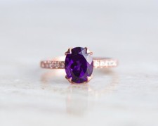 Amethyst White Topaz Gemstone Rose Gold Plated Silver Wedding Ring