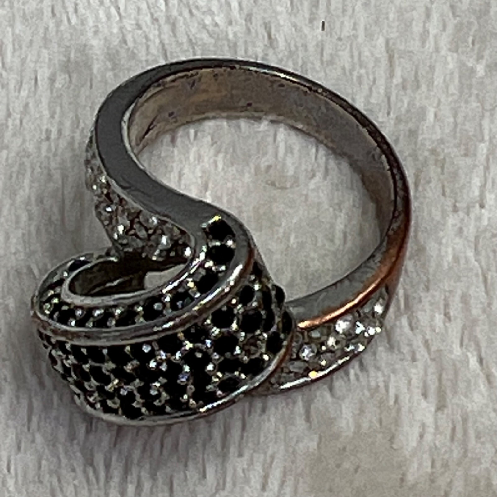 Silver Tone Rhinestone Statement Ring Black Clear… - image 3