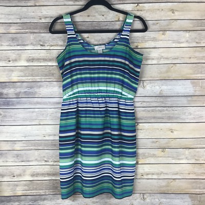LOFT Dress Womens 2P Green Stripe Tank Elastic Waist Scoop Neck Woven  Pullover | eBay