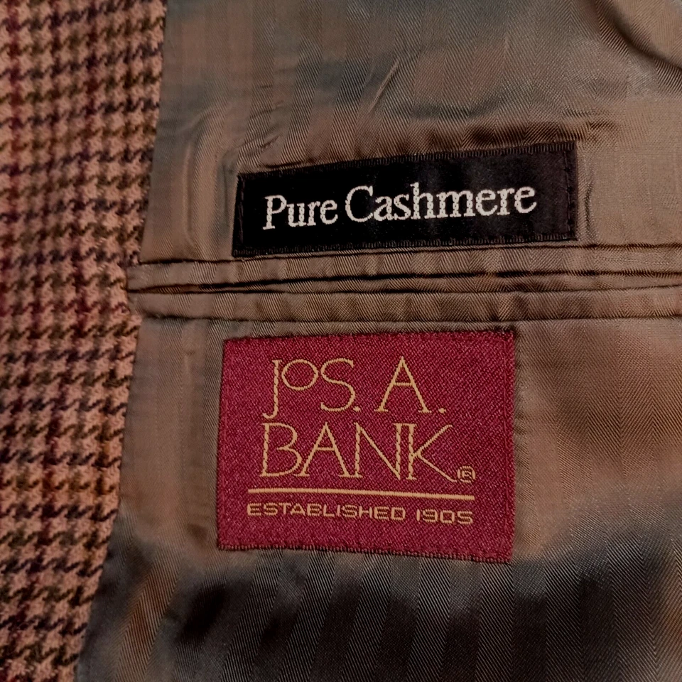 Jos A Bank 100% Men's Cashmere Houndstooth Sports coat/Blazer "Kent" Size 41R - Imagem 3 de 4