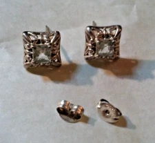 925 Silver Square Stud Earrings made in CHINA stone unkown