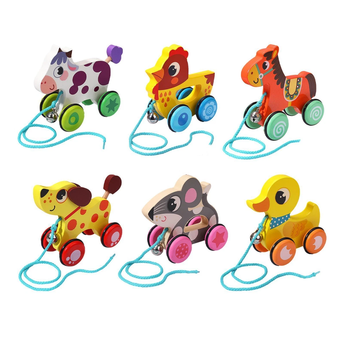 Handmade wooden pull toy animal push and pull toys pull toy for