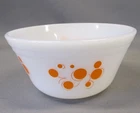 Vintage FEDERAL Milk Glass Mixing Bowl Retro ORANGE Polka Dots USA