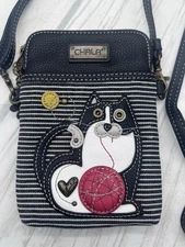Chala Fat Cat Cell Phone Crossbody Bag Black Stripe Handbag Purse