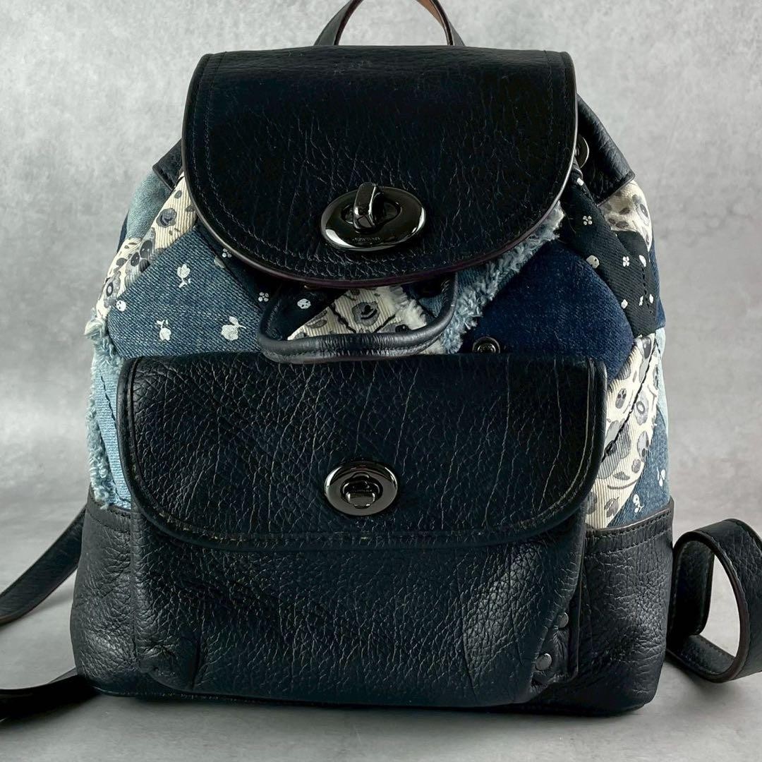 COACH Backpack Leather × Denim Patchwork Women A-… - image 12