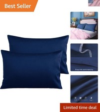 Queen Egyptian Cotton Sateen Pillowcases, Set of 2, Navy Blue