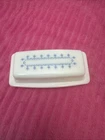 Vintage Pyrex Butter Dish White Milk Glass Blue Snowflake Garland - Excellent!