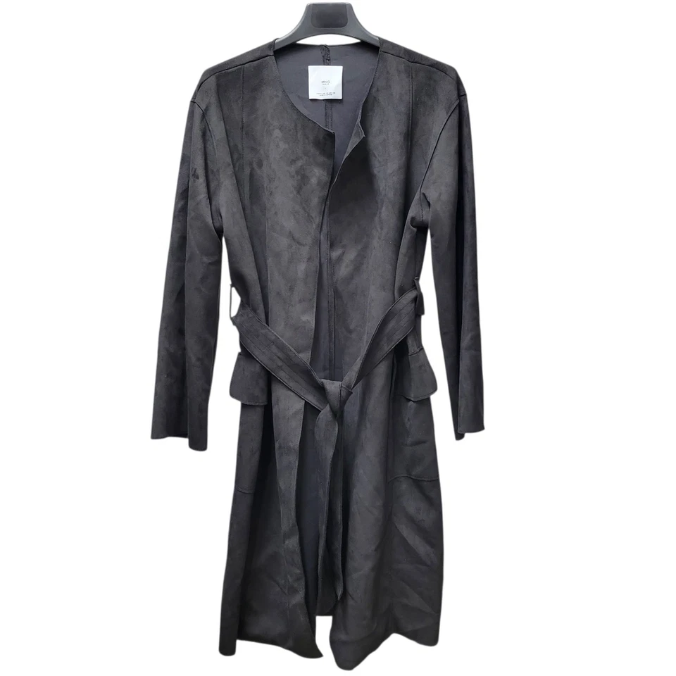 Gabardina negra de gamuza sintética sin cuello para mujer MNG Basics/MANGO talla XS  Foto 2 de 4