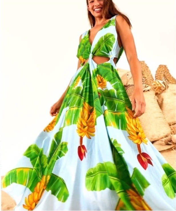 Farm Rio Fresh Banana Cut A-line Knot Detail Full Dress-Sz XL~Beautiful~