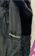 Vintage Black Persian Lamb Swakara fur coat with Mink Collar & Belt. UK Size 10