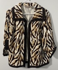 Chicos Brown Animal Print Patterned Open Cotton Jacket Womens 2 Tribal Classic