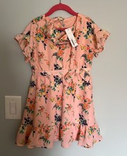 Girls Peach Floral Dress  Matching Head Band Janie  Jack NWT