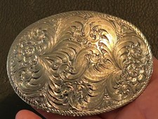 Western oval Diablo belt buckle, floral filig...