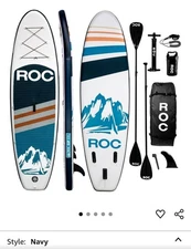 ROC Inflatable Paddleboard Set with Pump & Backpack - Navy Style