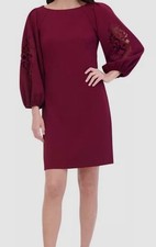 Vince Camuto Women Red Boat-Neck Signature Crepe Shift Dress Size 16
