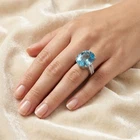 Pristine Sea Blue Aquamarine 19.50Ct 925 Sterling Silver White Gold Rings