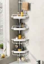 Upgrade Sturdy Shower Caddy Tension Pole Corner Bathroom White 