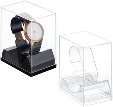 2pcs Acrylic Watch Display Stand Box Single Watch Holder Case Clear Black