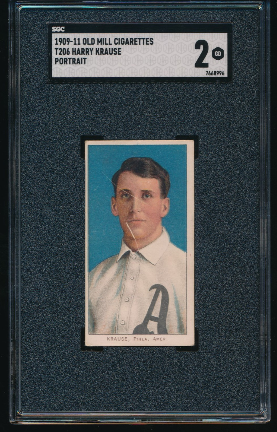 1909-1911 T206 Harry Krause Portrait Philadelphia Athletics Old Mill SGC 2 GOOD